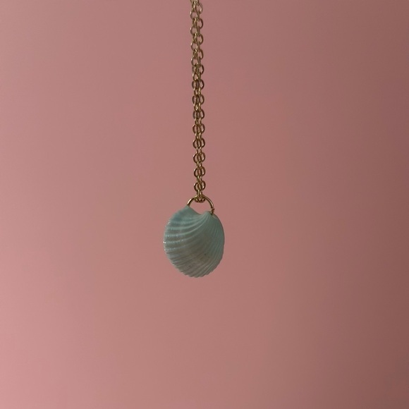 Baby Blue Shell Faux Gold Necklace - Picture 4 of 5